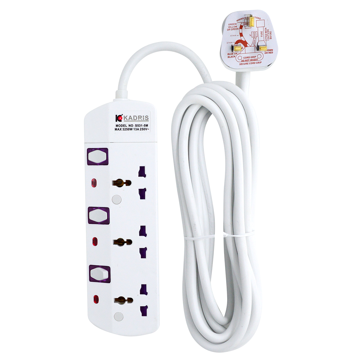 EX-1611 KADRIS 3 WAY EXTENSION SOCKET S531- 5 METER