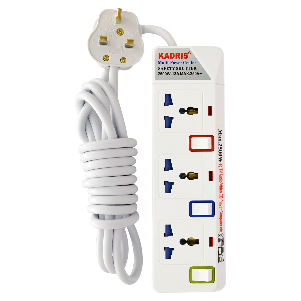 EX-1377 KADRIS 3 WAY EXTENSION SOCKET 3 METER-913