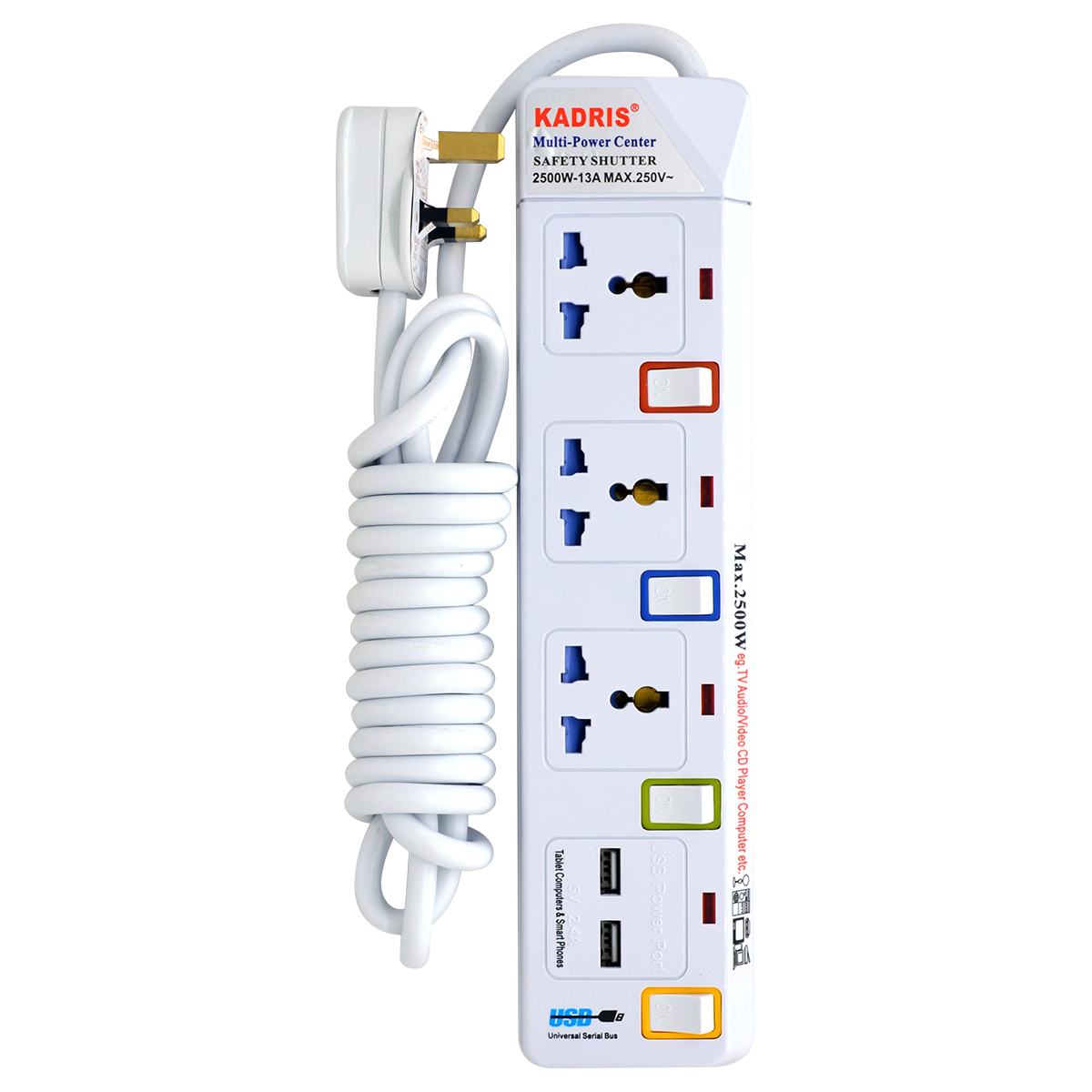 EX-1663 KADRIS 3 WAY EXTENSION SOCKET WITH 2 USB 914- 3 METER