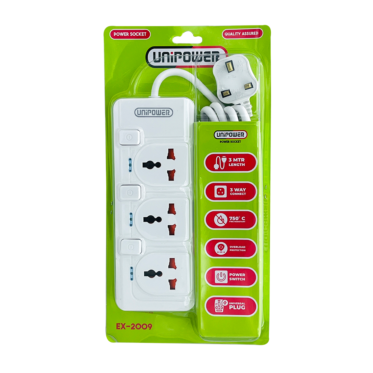 EX-2009 UNIPOWER EXTENSION SOCKET 3 WAY 3 METER